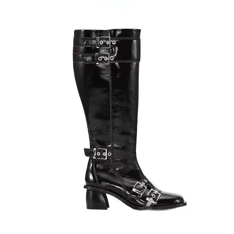 Chic Leather Square Toe Tall Boots