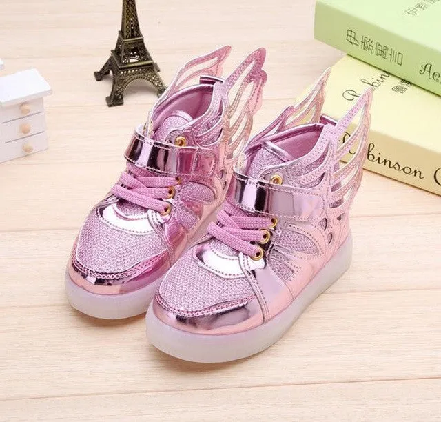 Children shoes with light 2016 New Children Lighted Shoes Boy Girl LED Flashing Shoes Kids Fashion Sneakers With Wings Shining