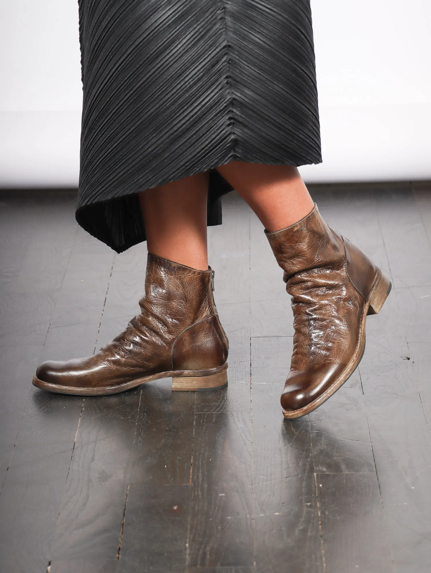 Classic Back Zip Boot in Brown by Shoto