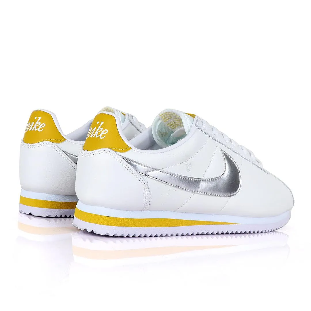 Classic Nk Cortez  Prem  White and Silver Sneakers