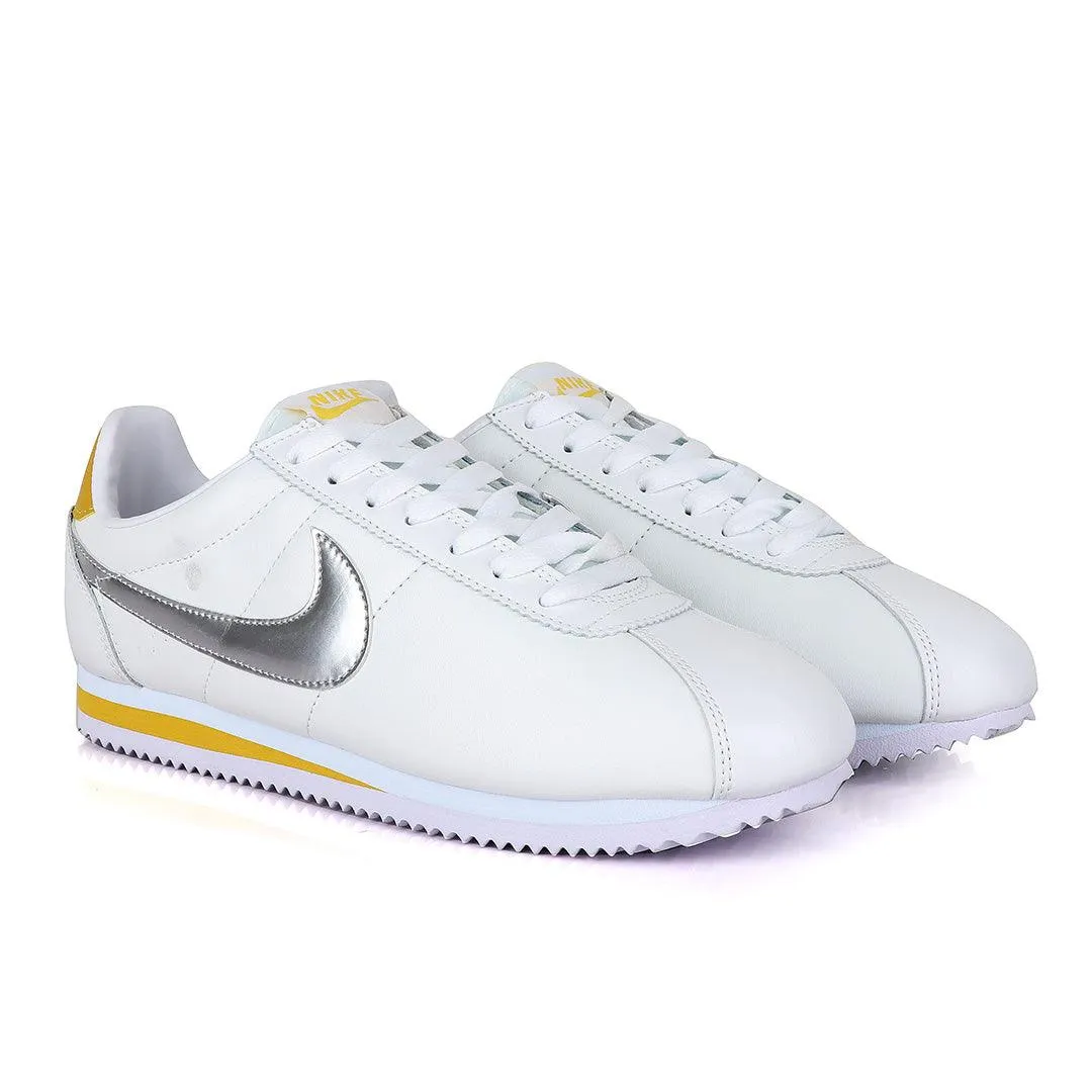 Classic Nk Cortez  Prem  White and Silver Sneakers