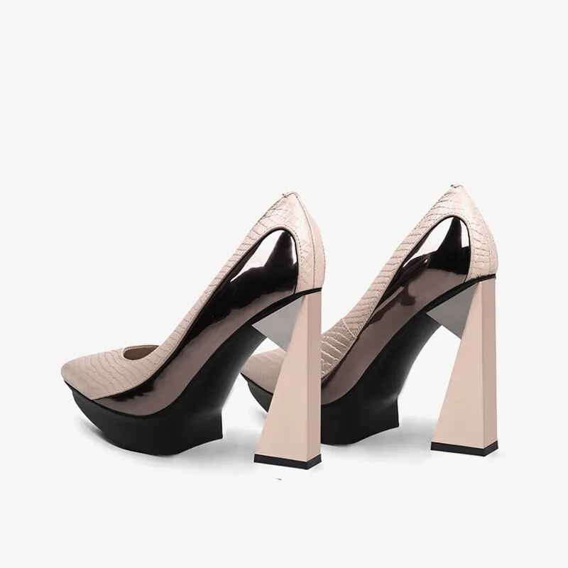 Color Block Pointed Toe Super High Strange Heel Shoes