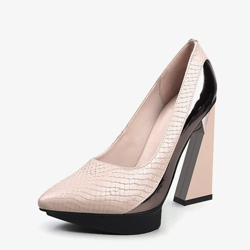 Color Block Pointed Toe Super High Strange Heel Shoes