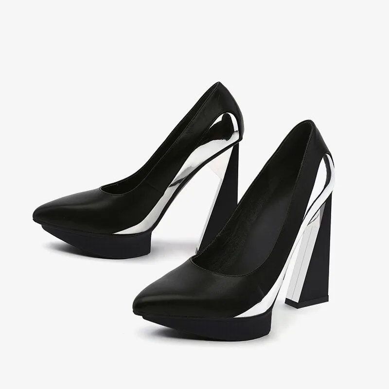 Color Block Pointed Toe Super High Strange Heel Shoes