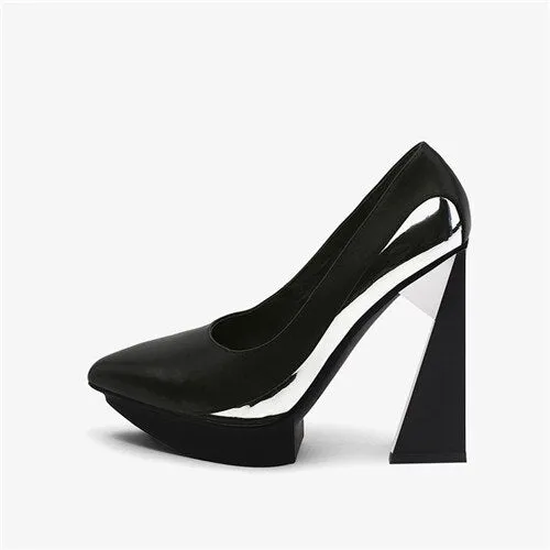 Color Block Pointed Toe Super High Strange Heel Shoes