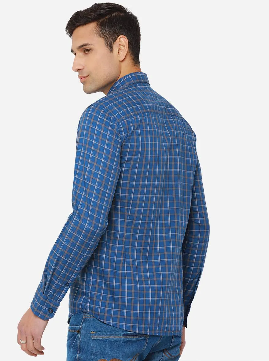 Cornflower Blue Checked Slim Fit Casual Shirt | JadeBlue