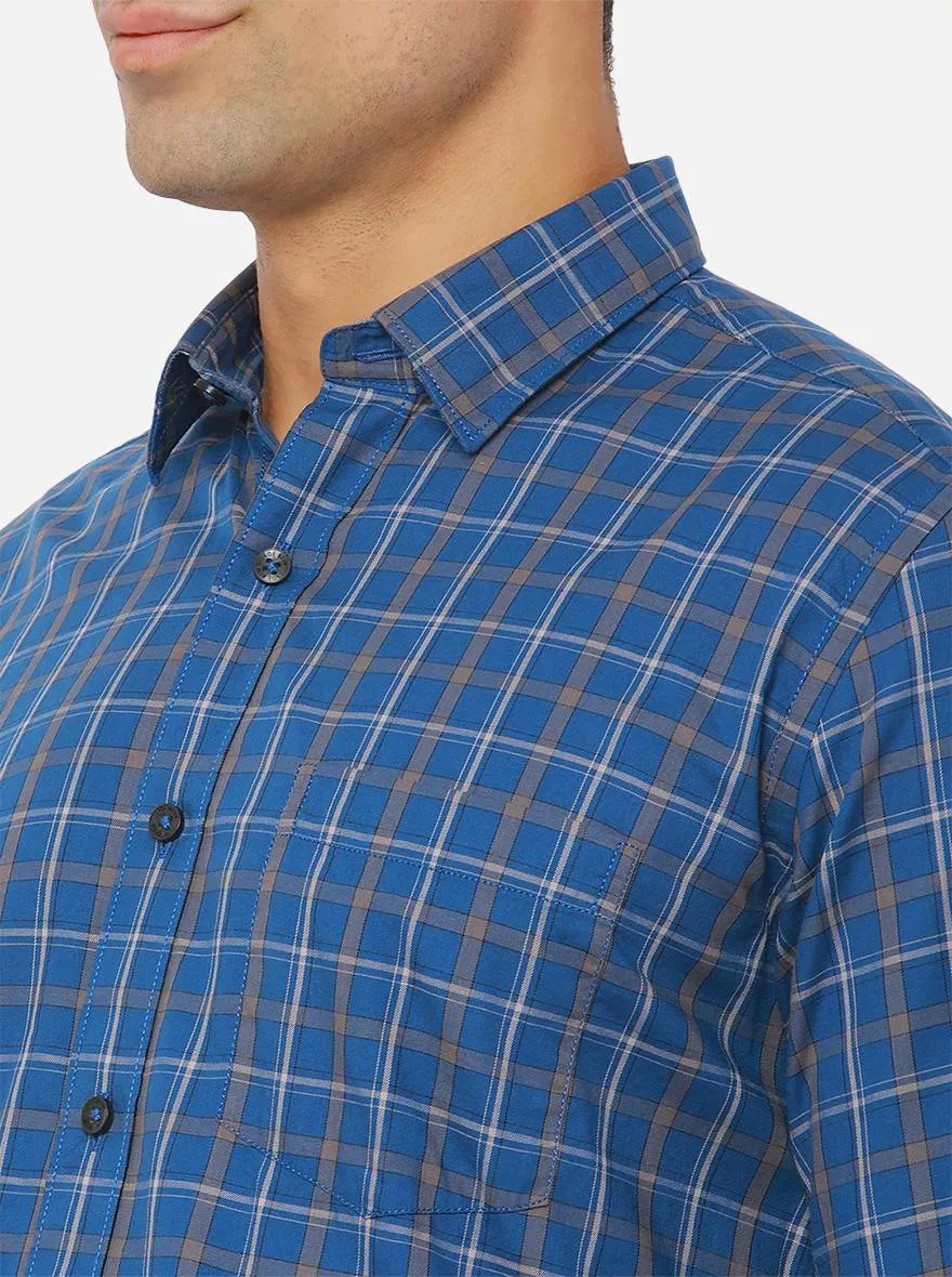 Cornflower Blue Checked Slim Fit Casual Shirt | JadeBlue