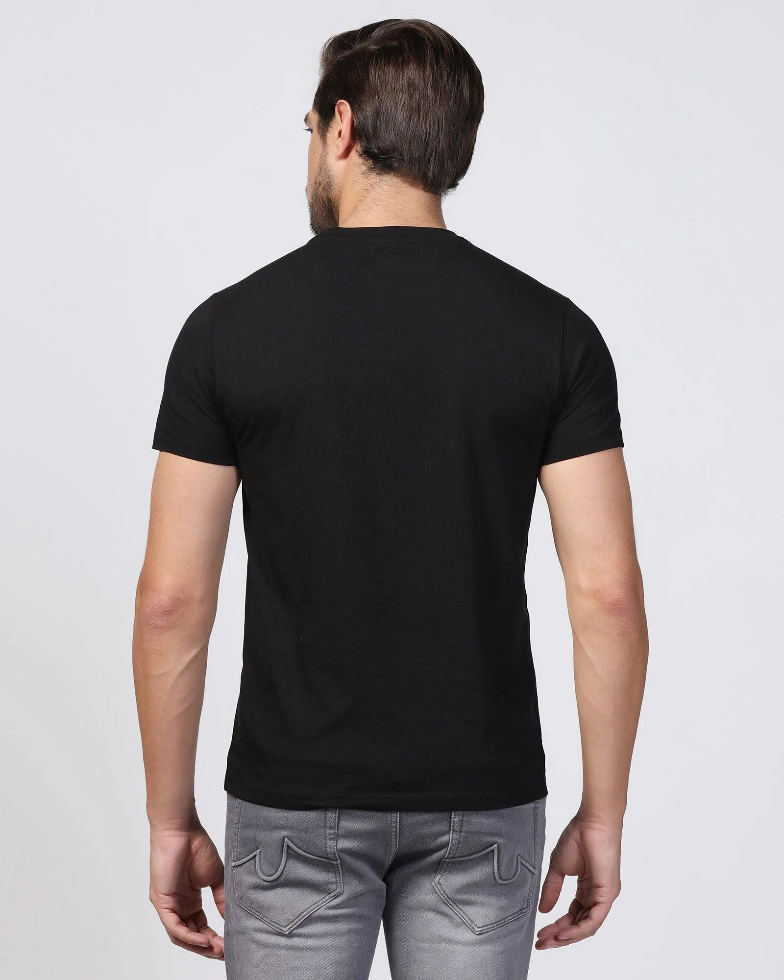 Crew Neck Black Printed T-Shirt - Rumba