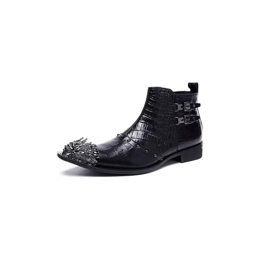 CrocLuxe Exquisite Croc-Texture Leather Dress Boots