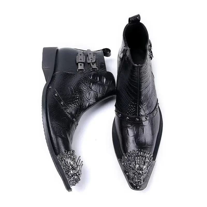 CrocLuxe Exquisite Croc-Texture Leather Dress Boots