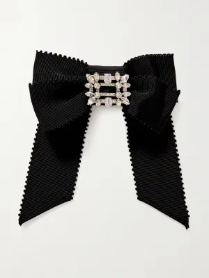 Crystal-embellished grosgrain hair clip