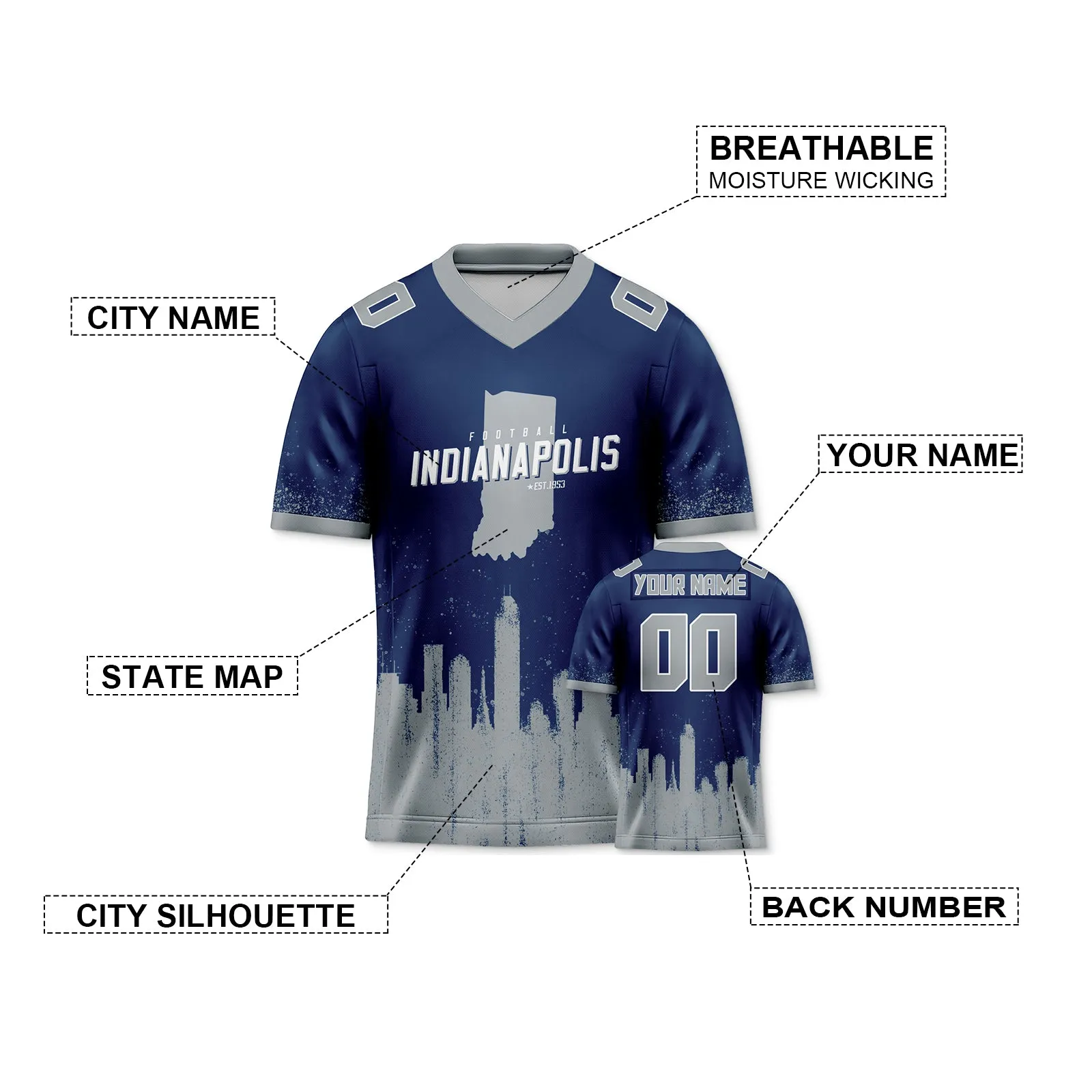 Custom Football Jersey Indianapolis Colts City Map Graffiti Shirt Unisex Personalized Name and Number for Men Women Youth Football Fans Gift