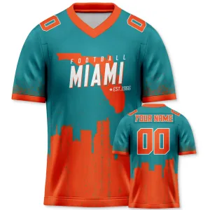 Custom Football Jersey Miami Dolphins City Map Graffiti Shirt Unisex Personalized Name and Number for Men Women Youth Football Fans Gift