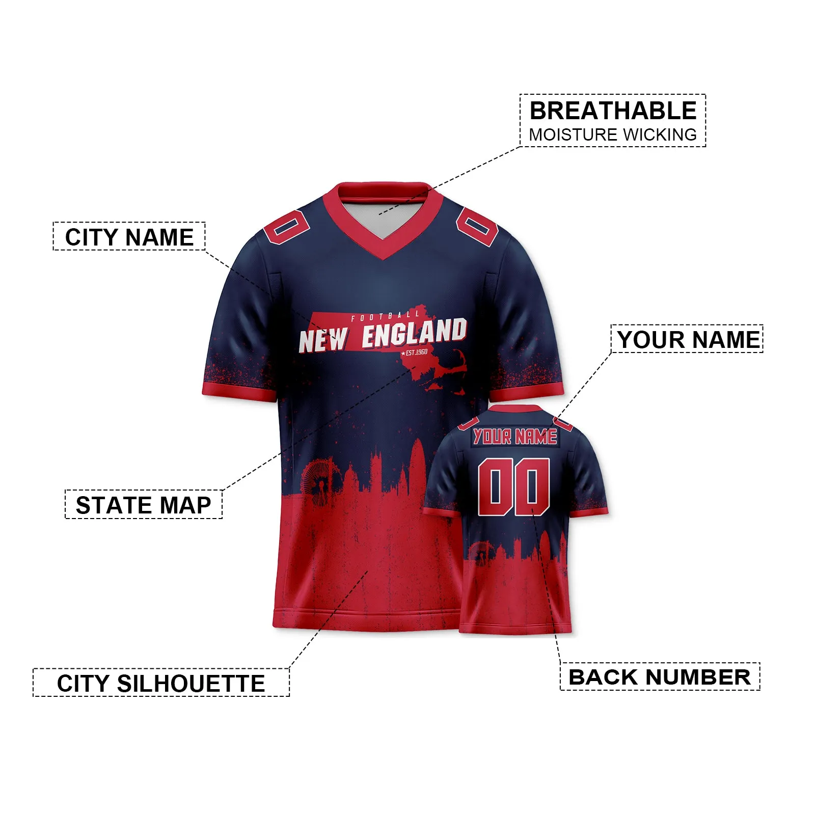 Custom Football Jersey New England Patriots City Map Graffiti Shirt Unisex Personalized Name and Number for Men Women Youth Football Fans Gift