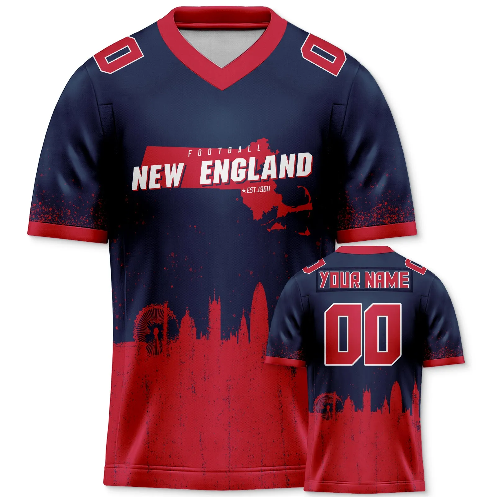 Custom Football Jersey New England Patriots City Map Graffiti Shirt Unisex Personalized Name and Number for Men Women Youth Football Fans Gift