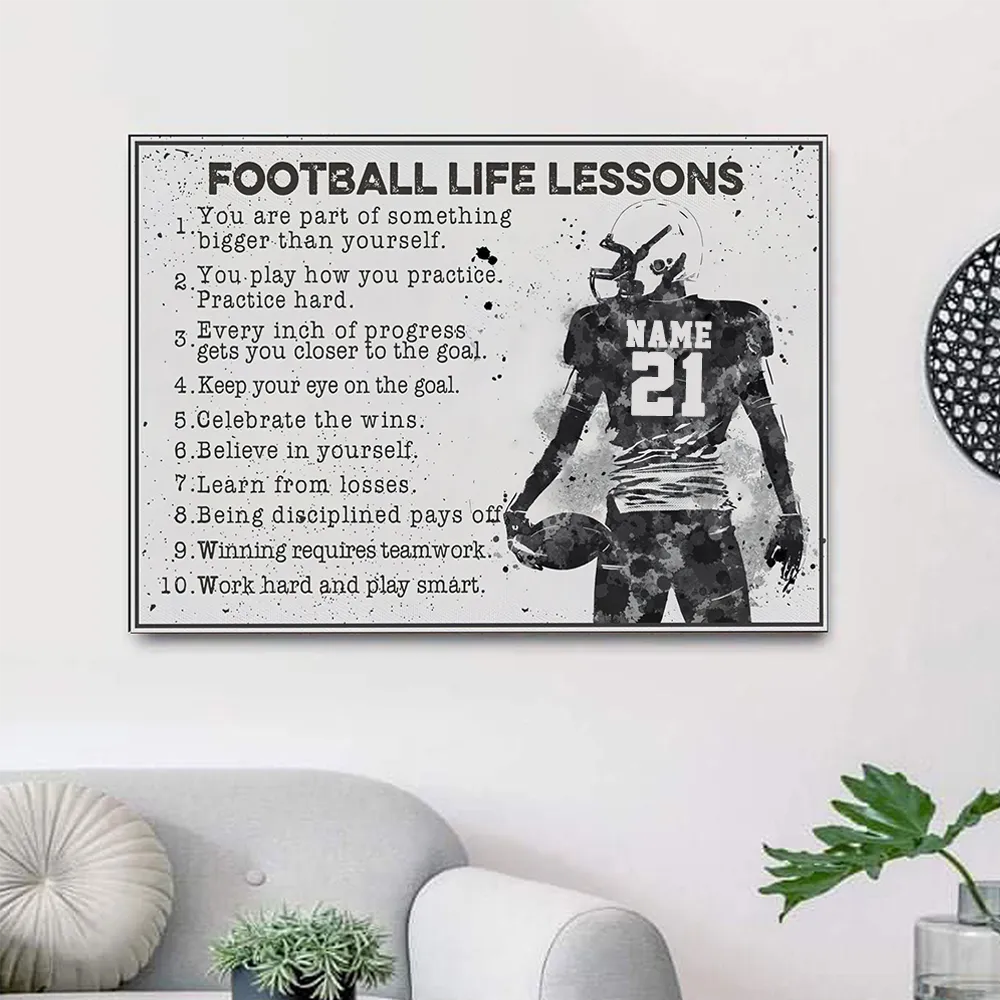 Custom Football Life Lessons Canvas Wall Art, Custom Football Player Poster Prints, Believe In Yourself Canvas, Bitrhday GIft Football Lover