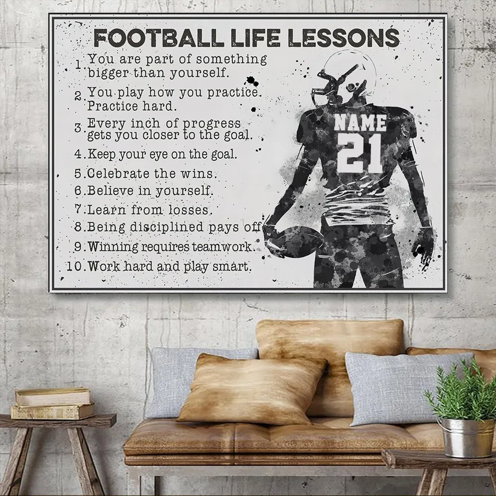 Custom Football Life Lessons Canvas Wall Art, Custom Football Player Poster Prints, Believe In Yourself Canvas, Bitrhday GIft Football Lover