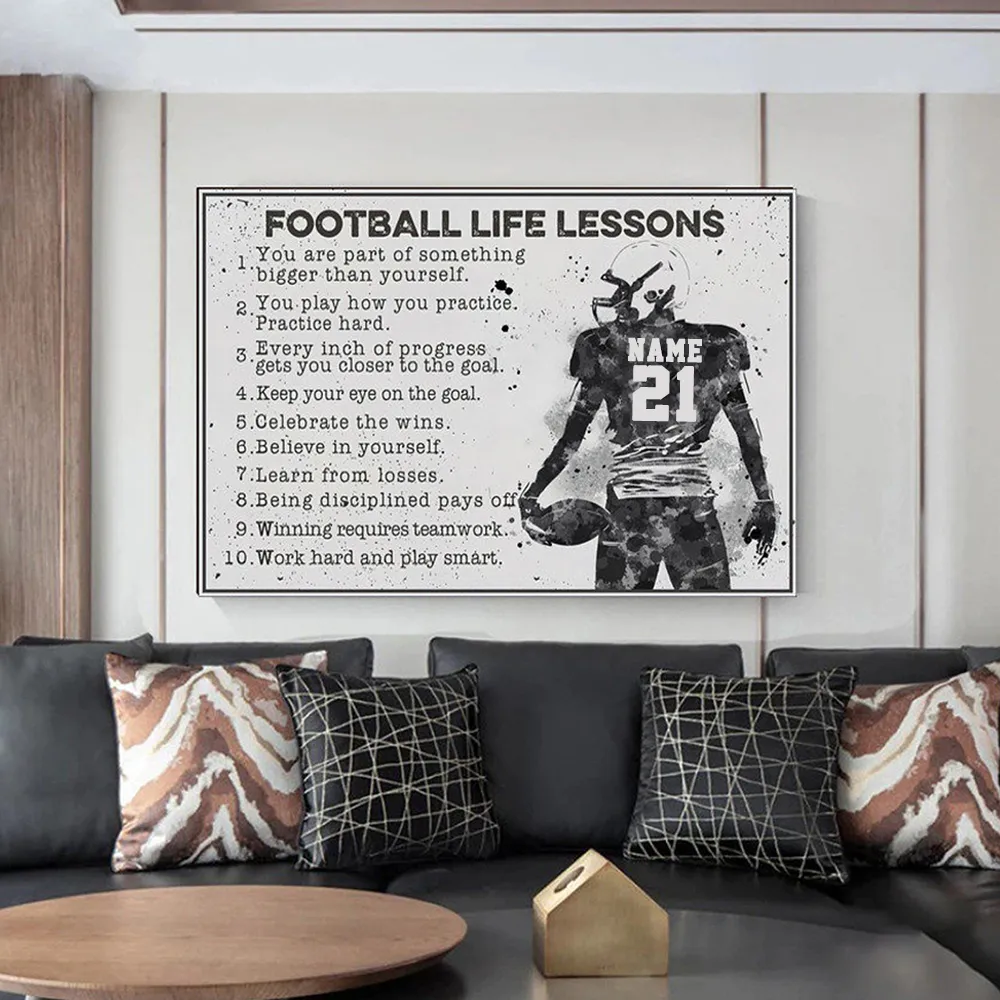 Custom Football Life Lessons Canvas Wall Art, Custom Football Player Poster Prints, Believe In Yourself Canvas, Bitrhday GIft Football Lover