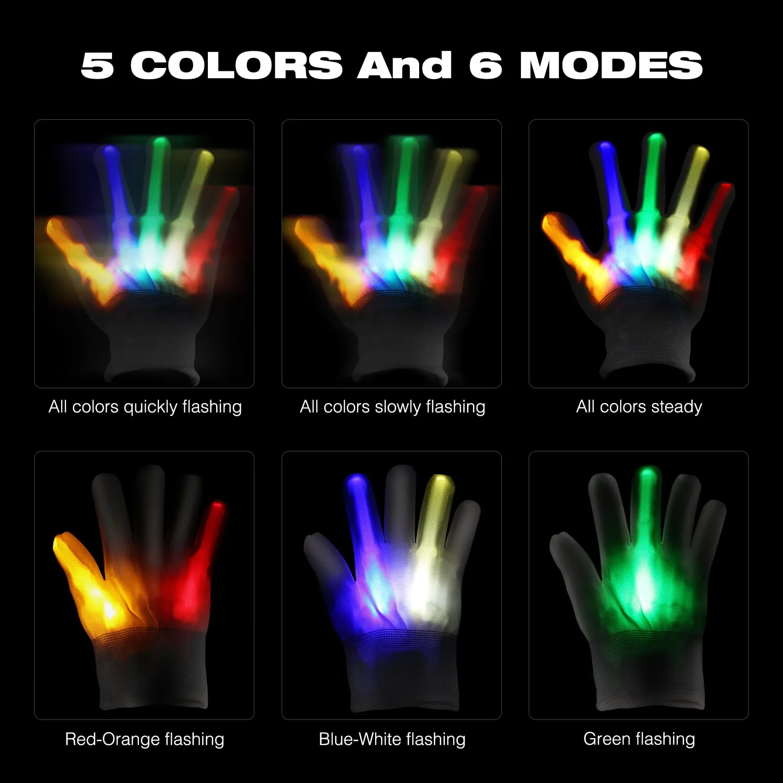 CYNDIE 2 Pairs of Flashing Led Gloves for Kids