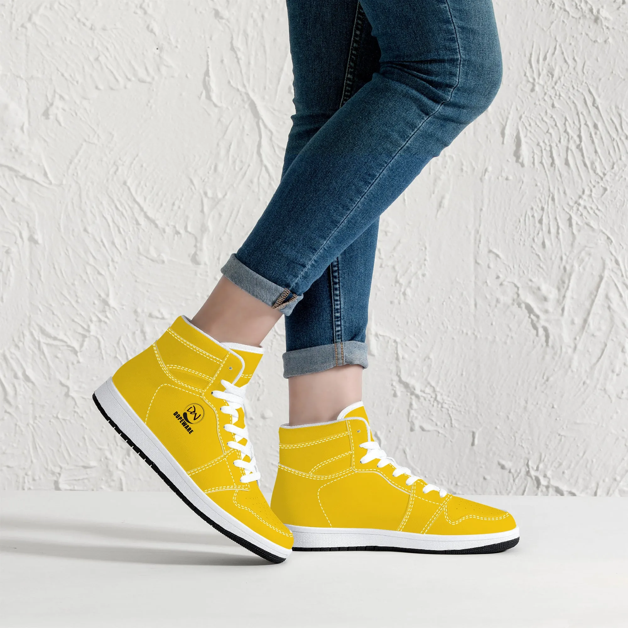 D16 High-Top Leather Sneakers - Yellow