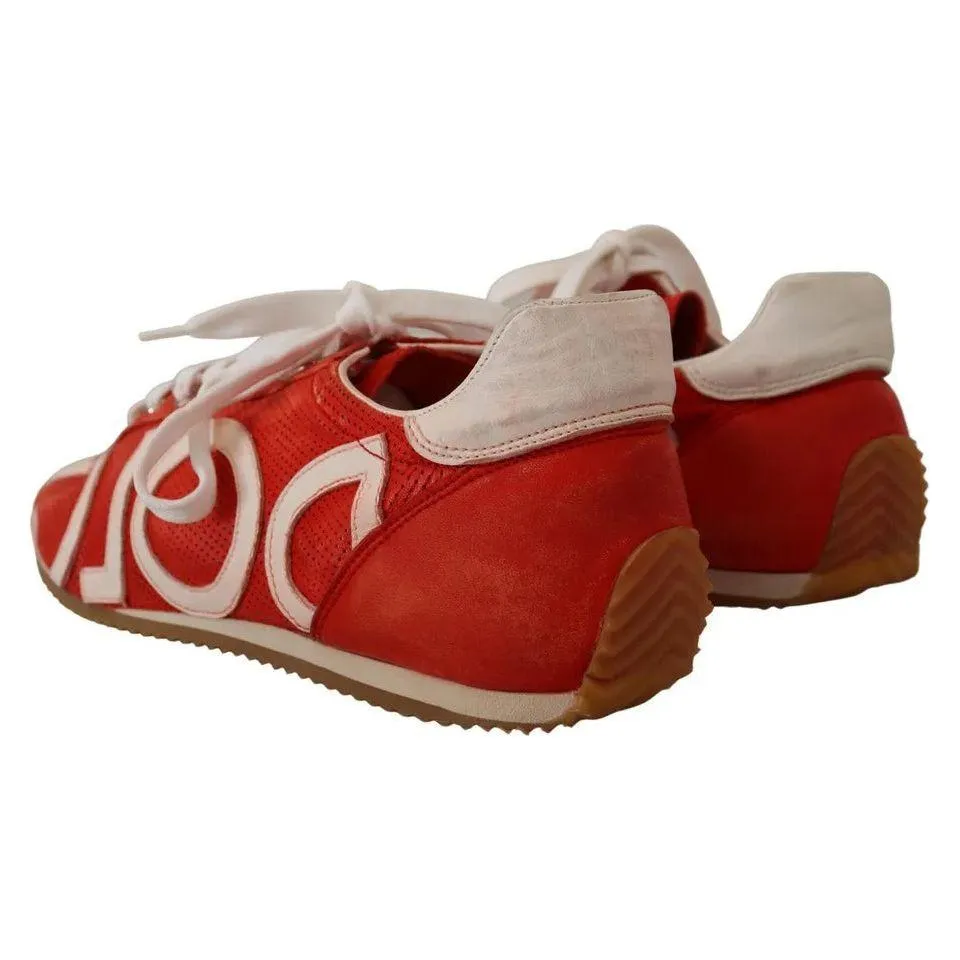 Dolce & Gabbana Red White Leather Mens Logo Casual Sneakers Shoes