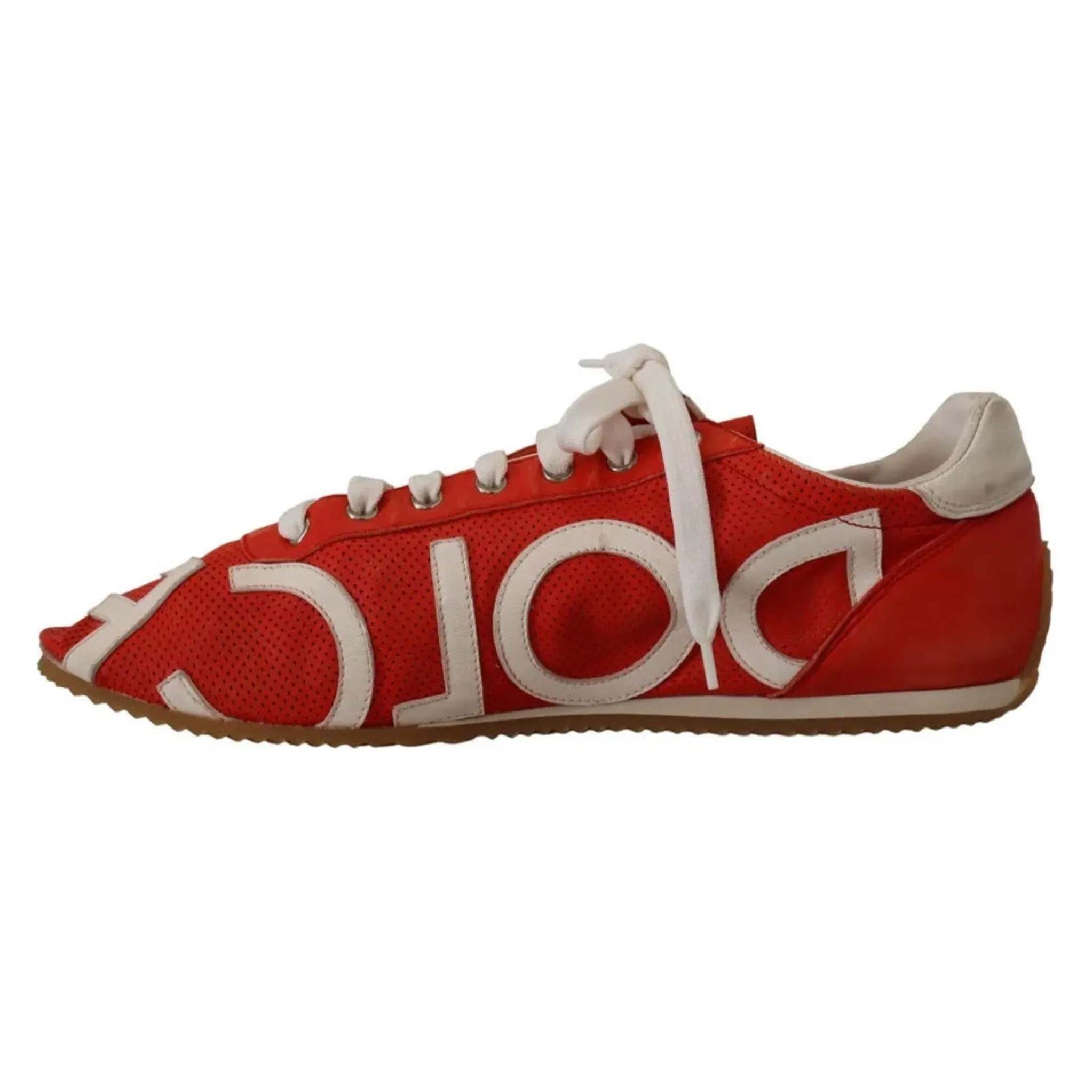 Dolce & Gabbana Red White Leather Mens Sneakers