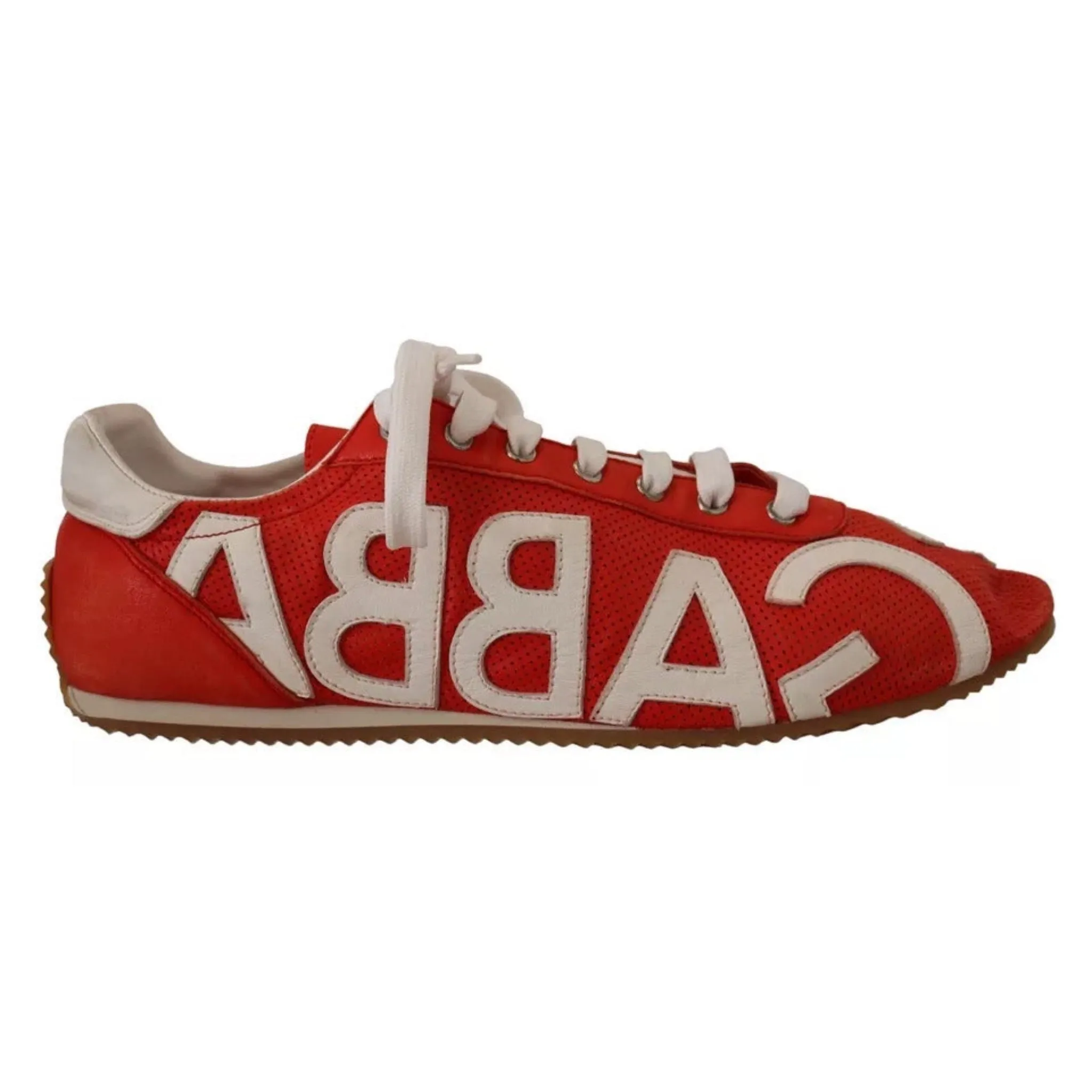 Dolce & Gabbana Red White Leather Mens Sneakers