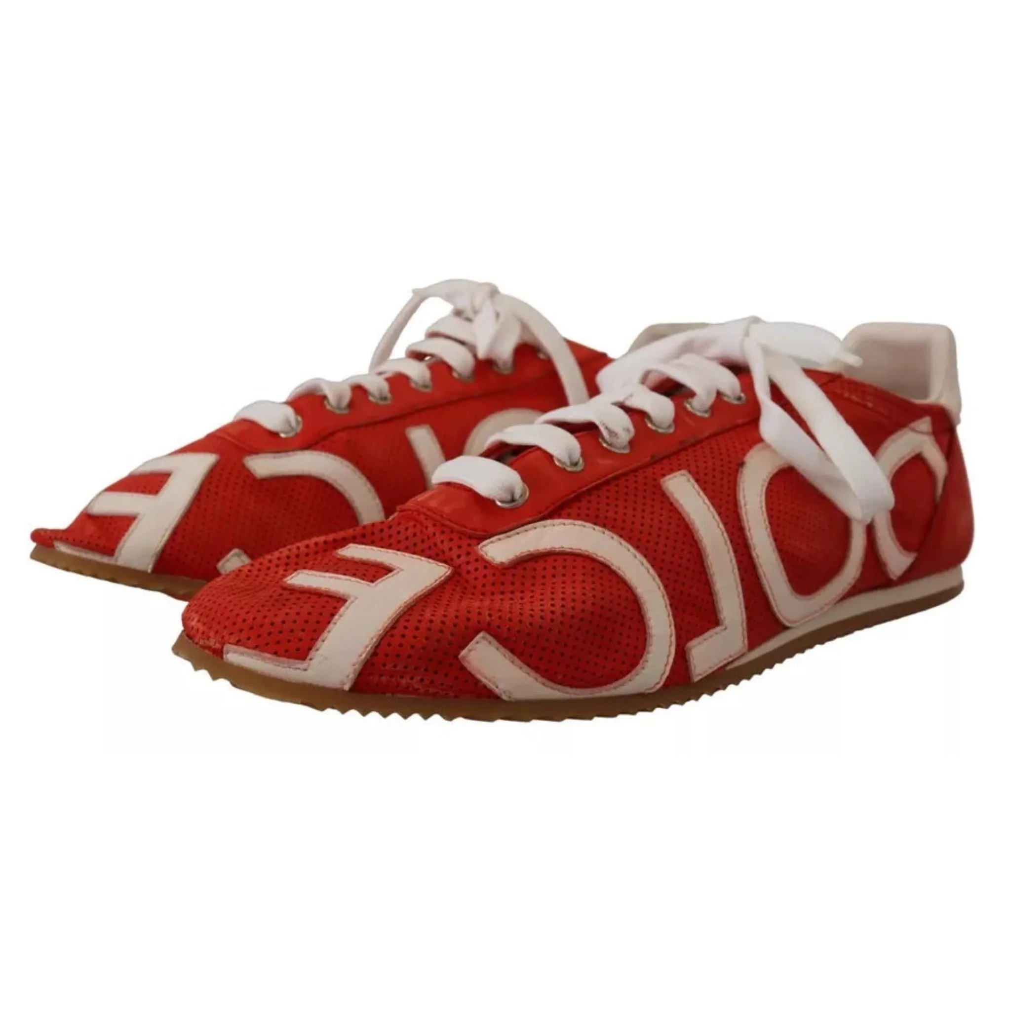 Dolce & Gabbana Red White Leather Mens Sneakers