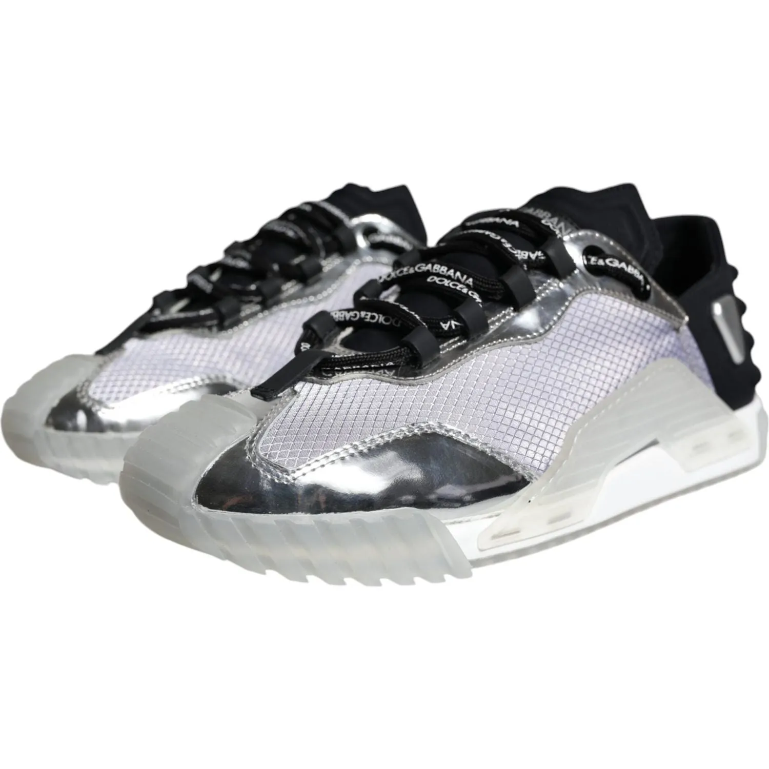 Dolce & Gabbana Silver Black Nylon NS1 Low Top Sneakers Shoes