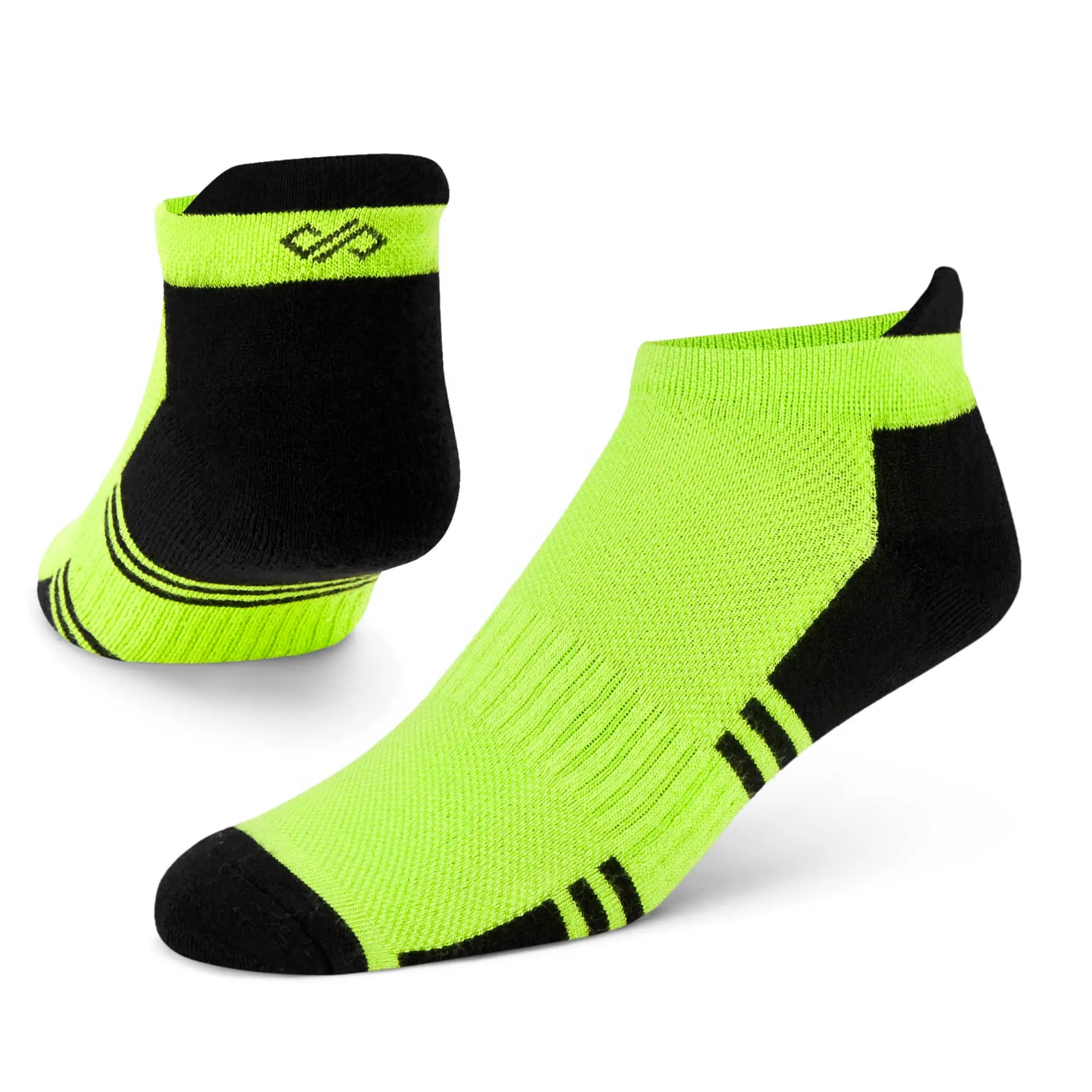 Dual Solid Neon Green/Black Bamboo Unisex Ankle Length Socks