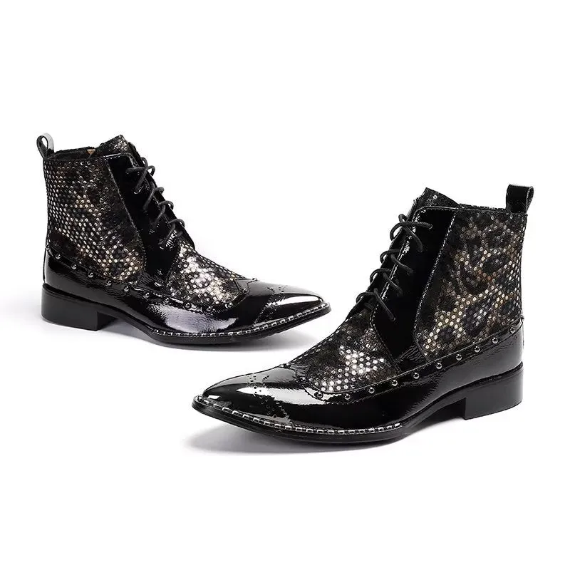 ExoLuxe Genuine Leather Exotic Pattern Dress Boots