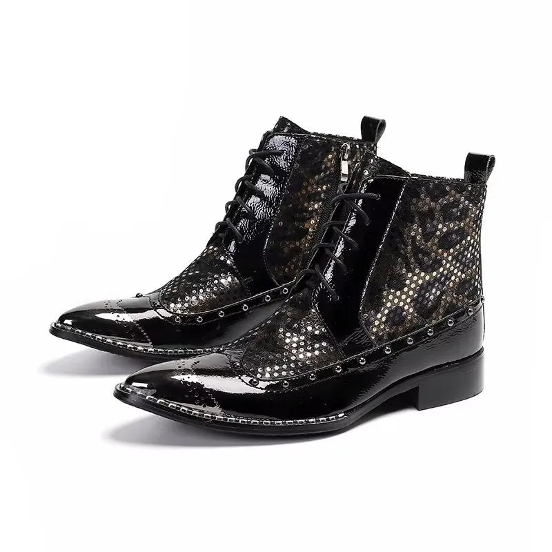 ExoLuxe Genuine Leather Exotic Pattern Dress Boots