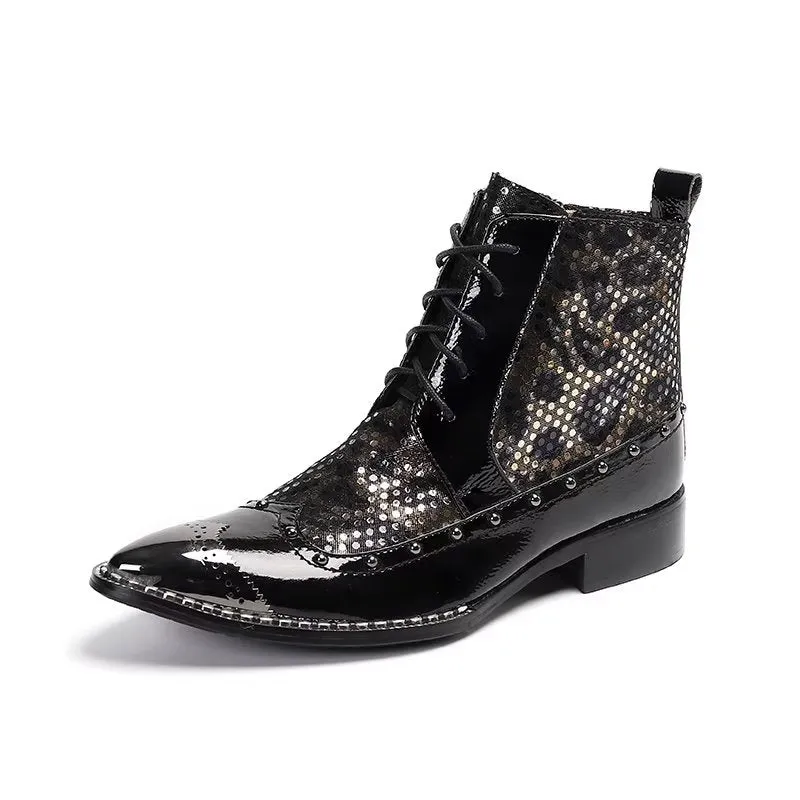 ExoLuxe Genuine Leather Exotic Pattern Dress Boots