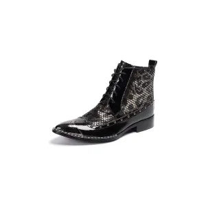 ExoLuxe Genuine Leather Exotic Pattern Dress Boots