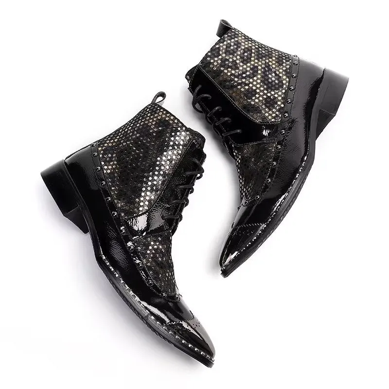 ExoLuxe Genuine Leather Exotic Pattern Dress Boots