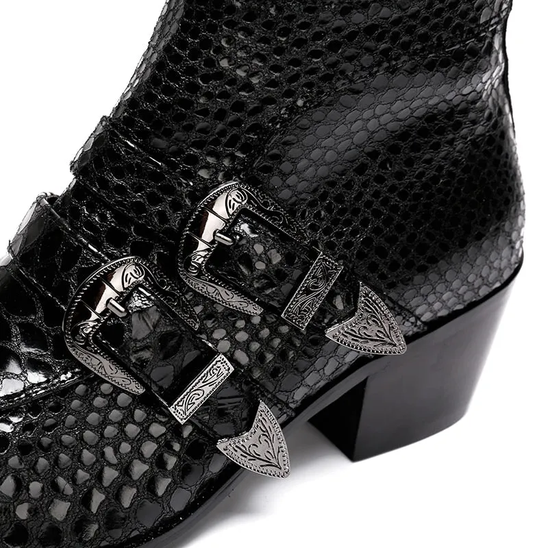 Exquisite Snakeskin Pointed Toe Ankle Zipper Boots