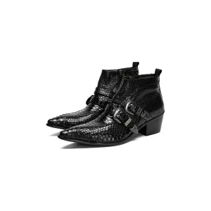 Exquisite Snakeskin Pointed Toe Ankle Zipper Boots