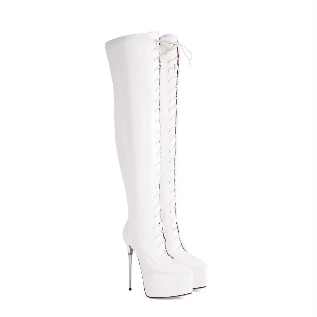 FemmeTower Smooth High-Heel Lace-Up Boots