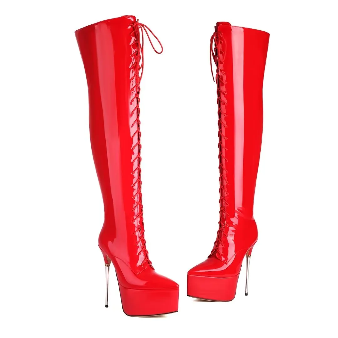 FemmeTower Smooth High-Heel Lace-Up Boots