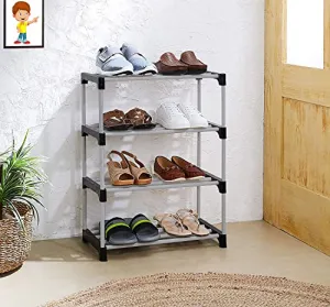 FLIPZON Multipurpose Rustproof Metal, Plastic Shoe Rack, Foldable Wide Storage Rack for Books. Toys, Shoes Easy to Move & Assemble (Rustproof) (4 Shelves)