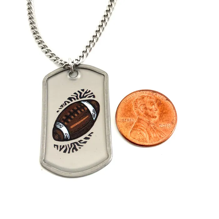 Football Mini Dog Tag Philippians 4:13 Necklace On Curb Chain