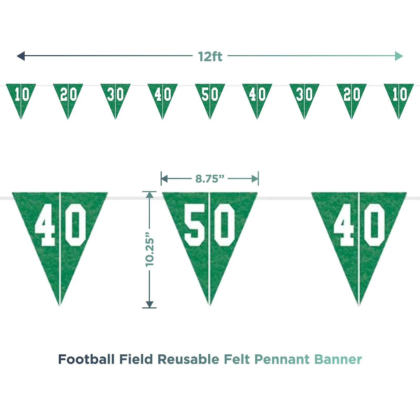 Football Party Decorations - Touchdown Football Field Reusable Felt Pennant Banner, 12' (Pack of 2)