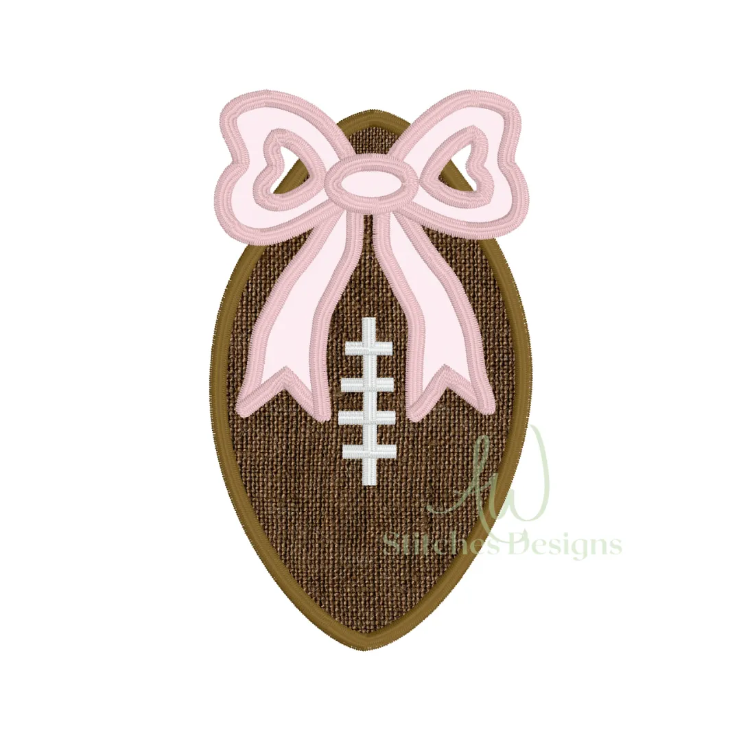 Football with bow satin stitch applique machine embroidery design