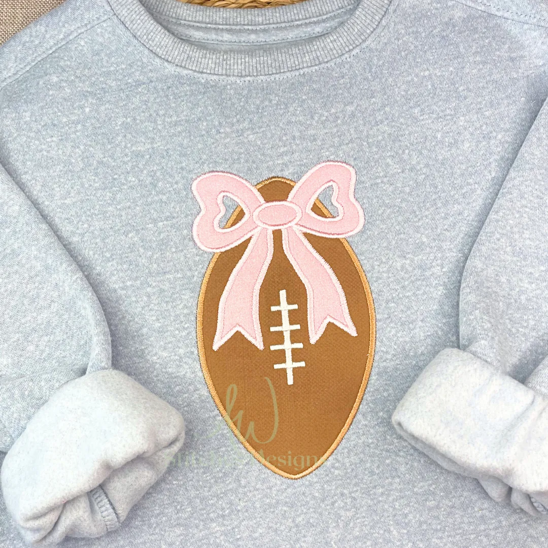 Football with bow satin stitch applique machine embroidery design