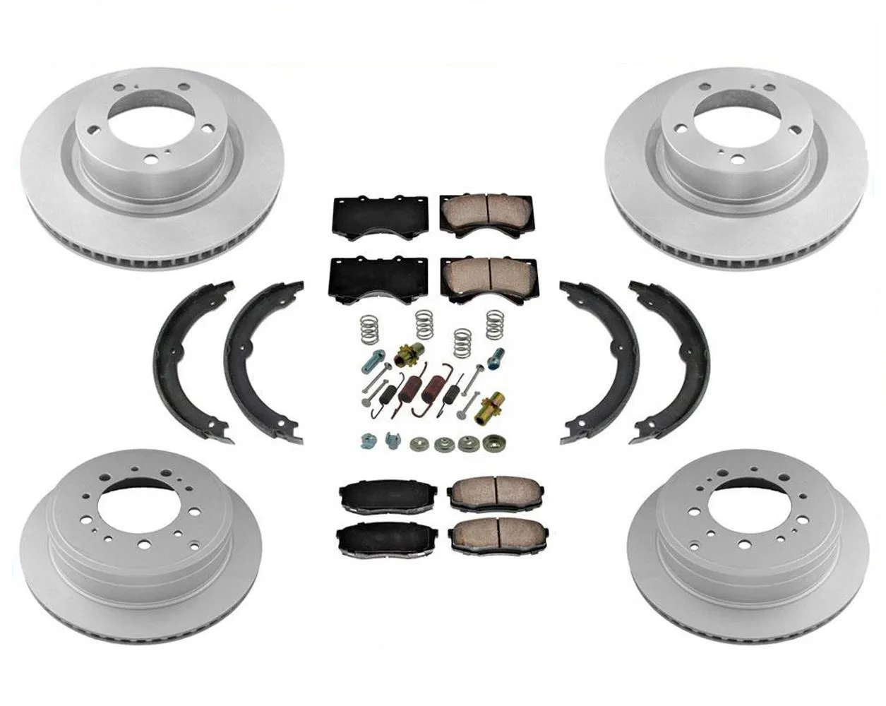 Front & Rear Rotors Brake Pads Parking Shoes Spring Kit For Toyota Tundra 07-22