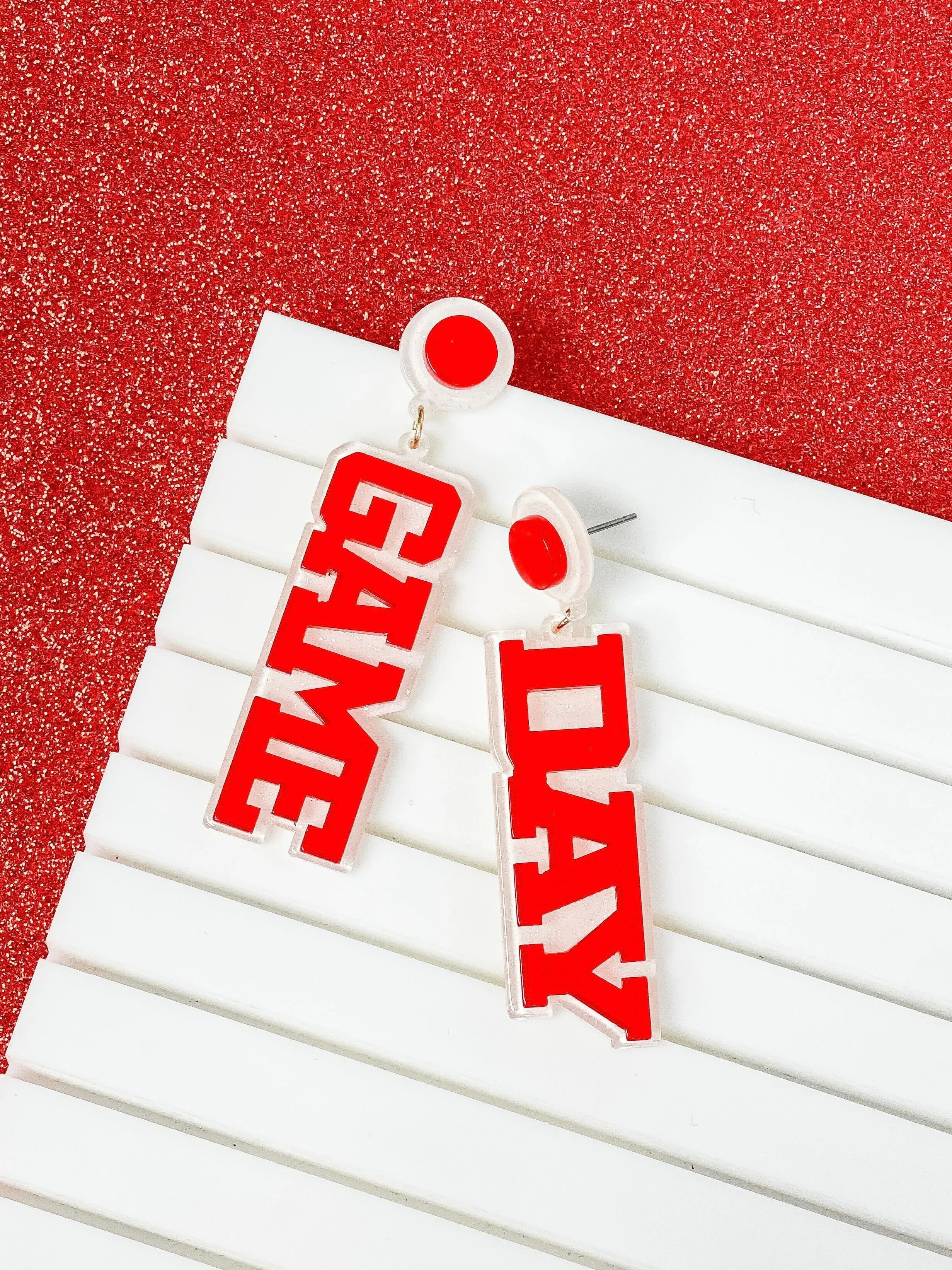 'Game Day' Statement Dangle Earrings - Red & White