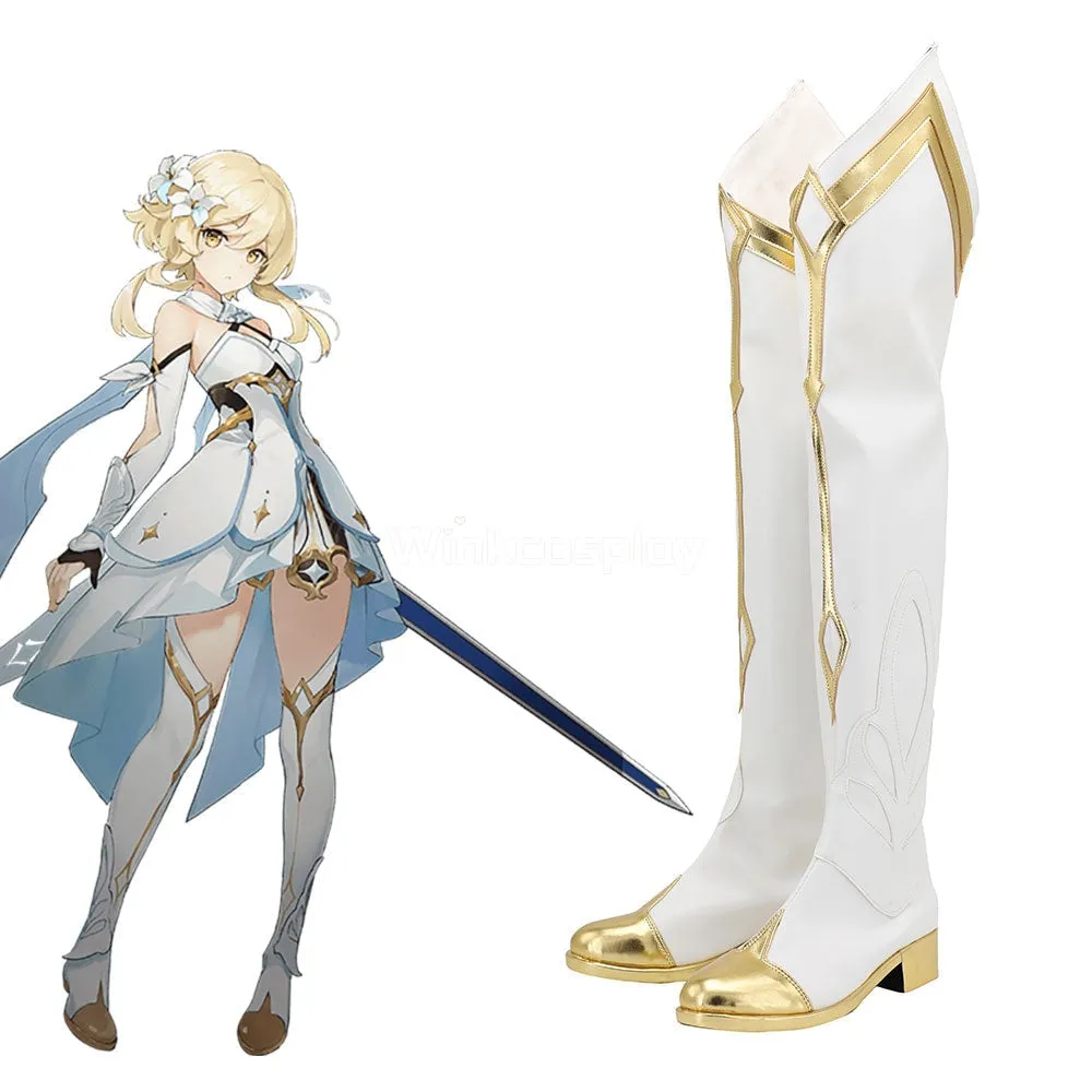 Genshin Impact Player Female Traveler Lumine White Shoes Cosplay Boots