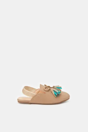 Girls Beige Tassel Trim Mule