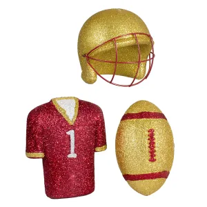 Glitter Football Ornament Assortment: Gold & Crimson (Set of 3)