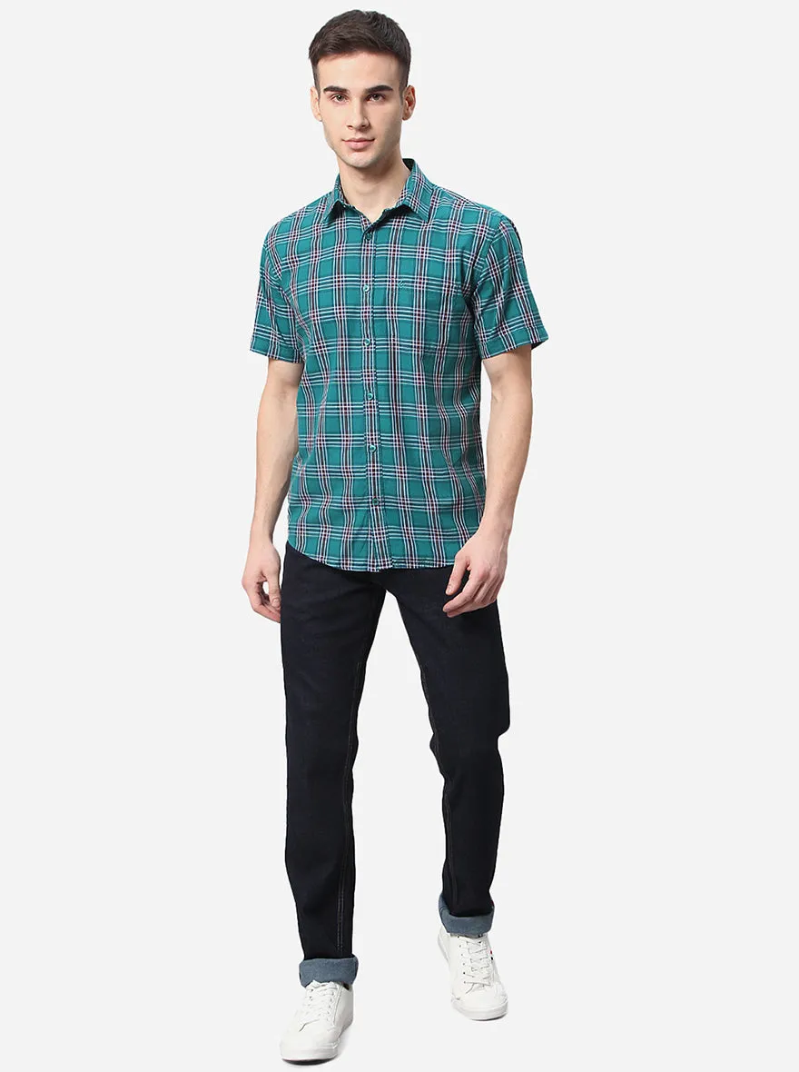 Green Checked Classic Fit Casual Shirt | Greenfibre